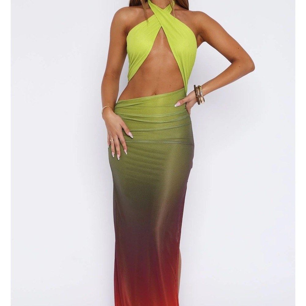 White Fox Boutique 
You Give Me Fever Halter Maxi Dress Horizon Ombre